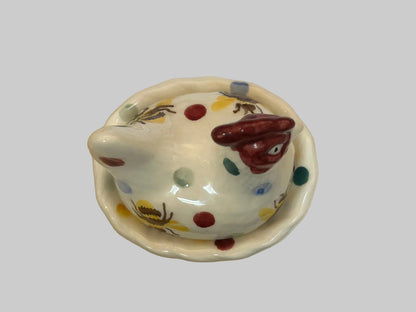 Emma Bridgewater Hen on Nest Ceramic with Bumblebee and Polka Dot Details