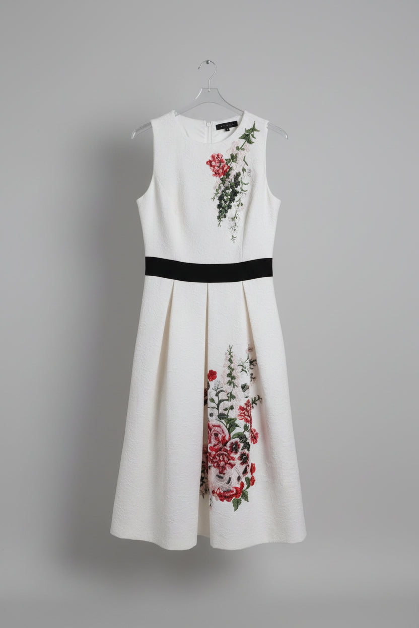 Debut Dress Embroidered Lace UK 12 EU 40 Pleated Midi Fit & Flare