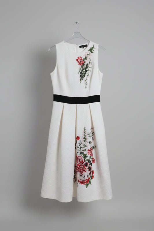 Debut Dress Embroidered Lace UK 12 EU 40 Pleated Midi Fit & Flare
