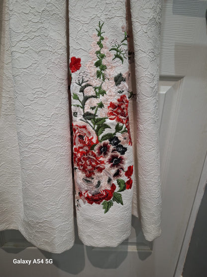 Debut Dress Embroidered Lace UK 12 EU 40 Pleated Midi Fit & Flare