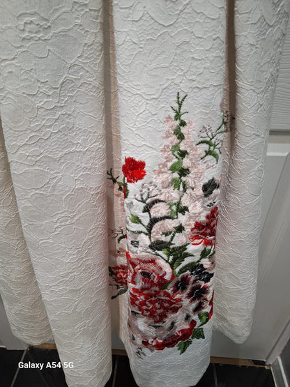 Debut Dress Embroidered Lace UK 12 EU 40 Pleated Midi Fit & Flare
