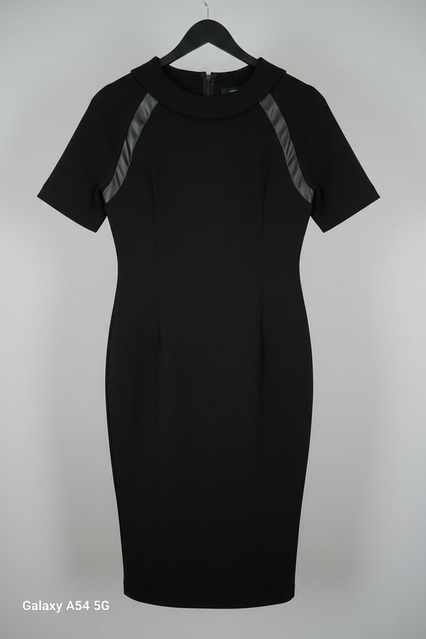 New M&S Black Bodycon Dress UK 12 EU 40 Diamante Neck & Waistline - Midi Fitted Formal