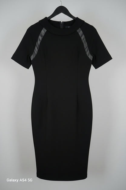 New M&S Black Bodycon Dress UK 12 EU 40 Diamante Neck & Waistline - Midi Fitted Formal