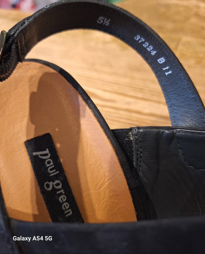 Paul Green Ladies Soft Nubuck Black Heeled Sandals Size UK 5.5 - Very Good Condition