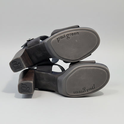 Paul Green Ladies Soft Nubuck Black Heeled Sandals Size UK 5.5 - Very Good Condition
