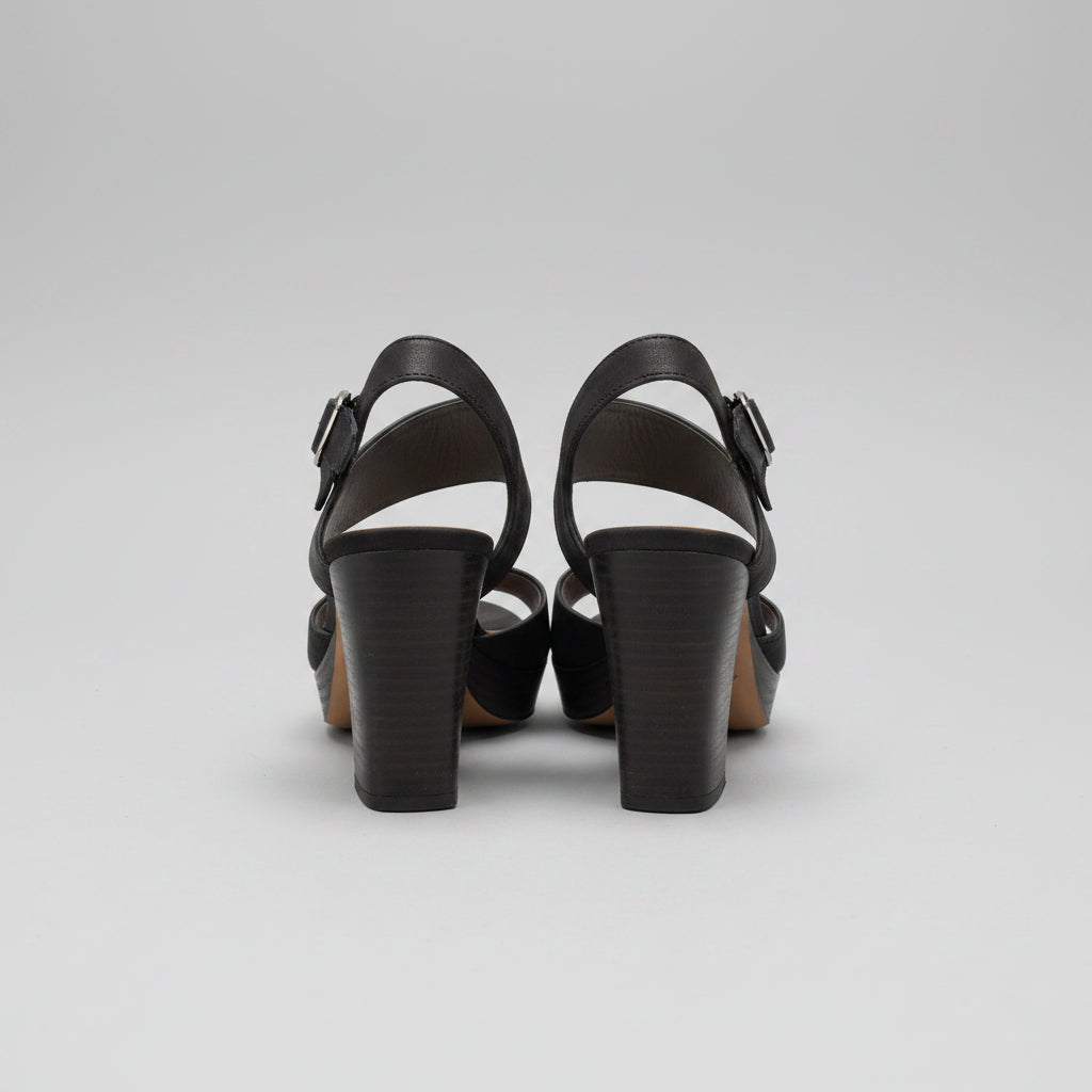 Paul Green Ladies Soft Nubuck Black Heeled Sandals Size UK 5.5 - Very Good Condition