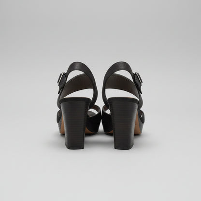 Paul Green Ladies Soft Nubuck Black Heeled Sandals Size UK 5.5 - Very Good Condition
