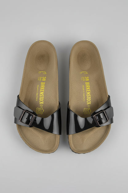 Birkenstock Madrid Buckled Shiny Black Sandals One Strap Slip-On's UK 5 EU 38
