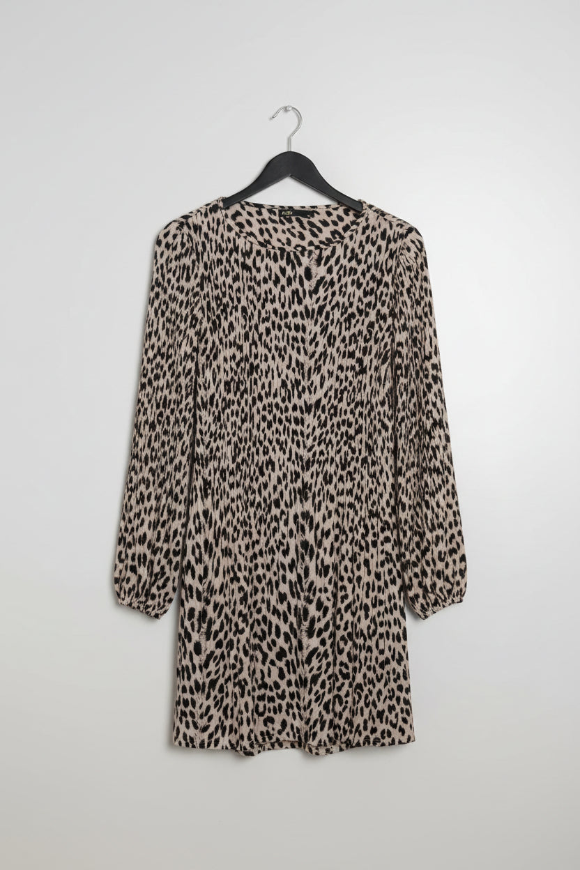Maje Ladies Leopard Print Pleated Long Sleeved Mini Dress Size 12 excellent Used Condition