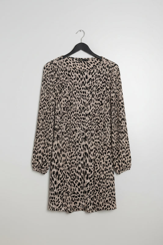 Maje Ladies Leopard Print Pleated Long Sleeved Mini Dress Size 12 excellent Used Condition