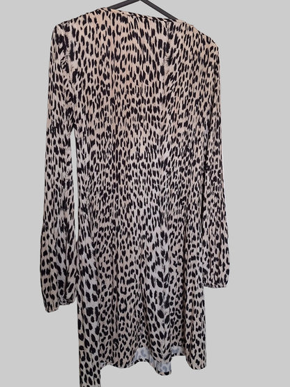 Maje Ladies Leopard Print Pleated Long Sleeved Mini Dress Size 12 excellent Used Condition