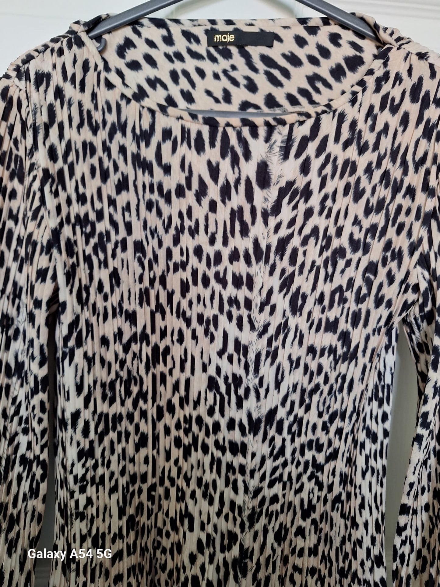 Maje Ladies Leopard Print Pleated Long Sleeved Mini Dress Size 12 excellent Used Condition