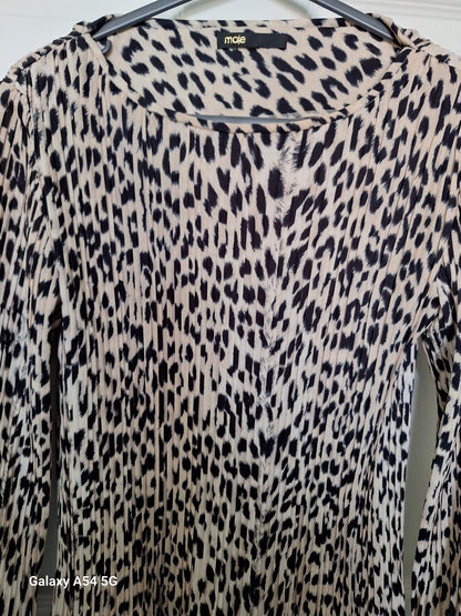 Maje Ladies Leopard Print Pleated Long Sleeved Mini Dress Size 12 excellent Used Condition