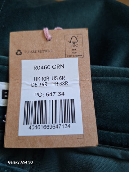 BNWT Boden Green Velvet  Knee Length Skirt Size UK 10 Regular EU 38