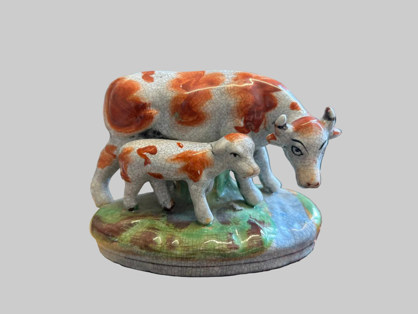 ANTIQUE Staffordshire Cow and Calf Porcelain Figurines (2)