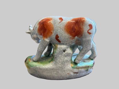 ANTIQUE Staffordshire Cow and Calf Porcelain Figurines (2)