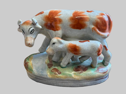 ANTIQUE Staffordshire Cow and Calf Porcelain Figurines (2)