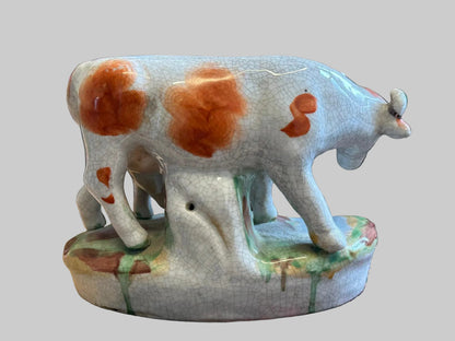 ANTIQUE Staffordshire Cow and Calf Porcelain Figurines (2)