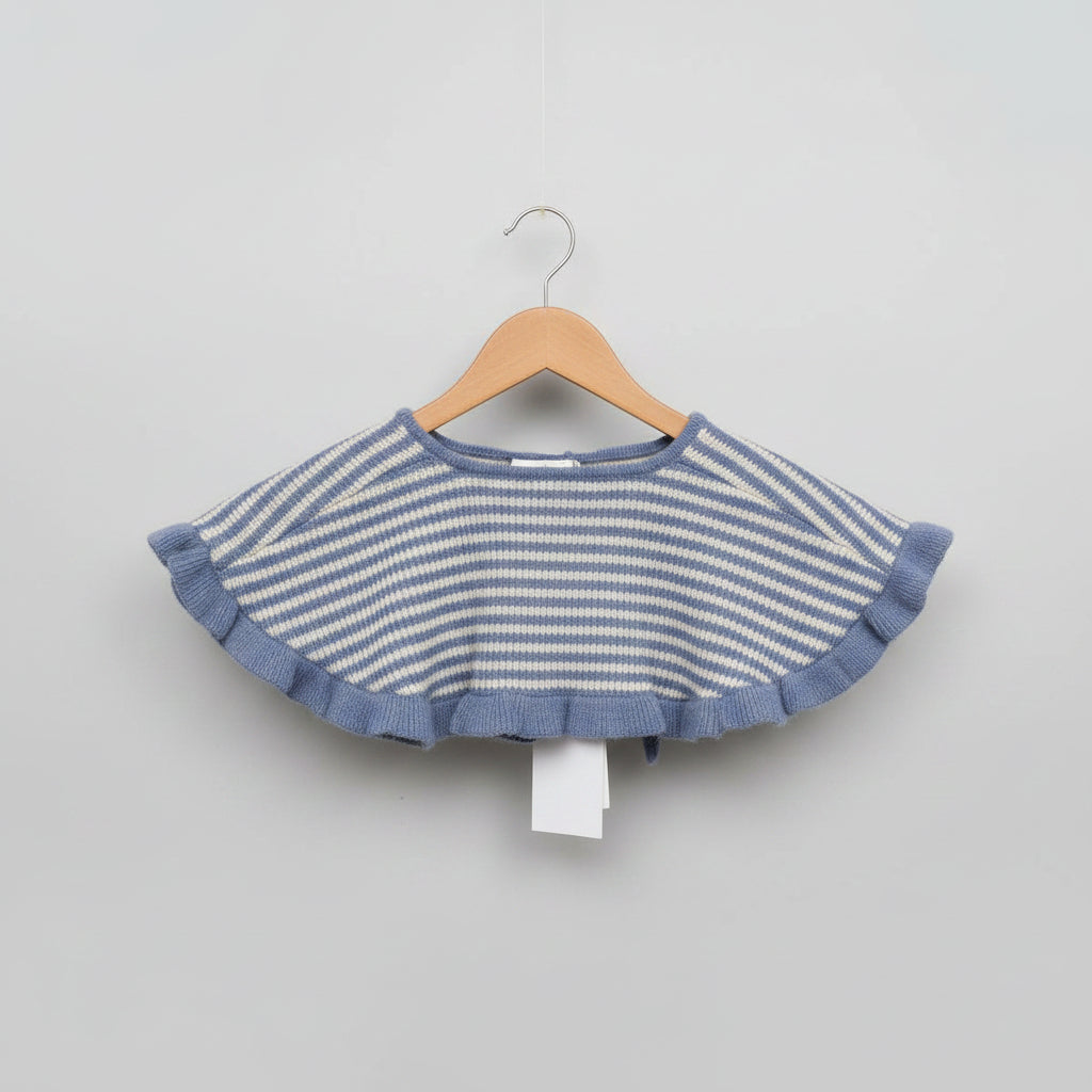 BNWT GANNI Striped Blue and White Knit Wool and Cashmere Collar Shawl Scarf