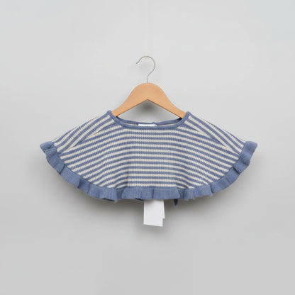 BNWT GANNI Striped Blue and White Knit Wool and Cashmere Collar Shawl Scarf