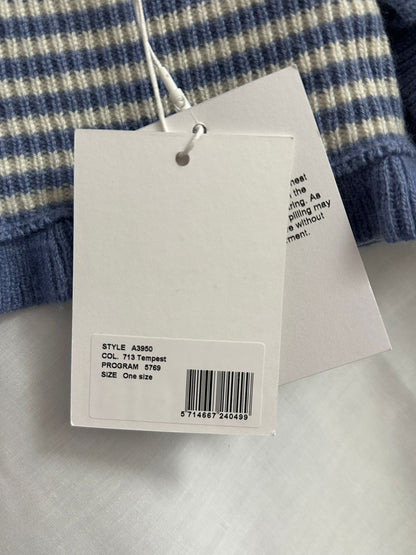 BNWT GANNI Striped Blue and White Knit Wool and Cashmere Collar Shawl Scarf