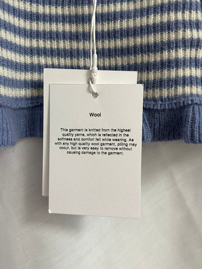BNWT GANNI Striped Blue and White Knit Wool and Cashmere Collar Shawl Scarf