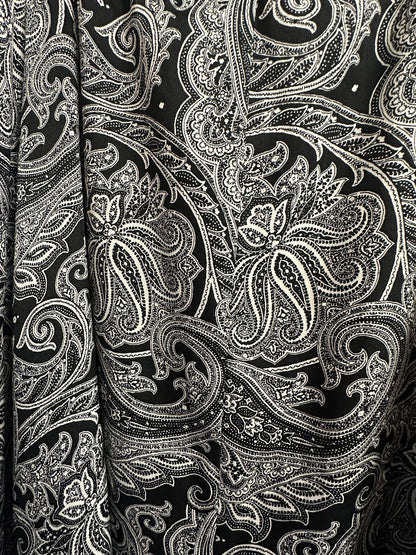 RALPH LAUREN Asymmetrical Skirt Paisley Black, Red & White Stripes Size 8 - Hanky Hem