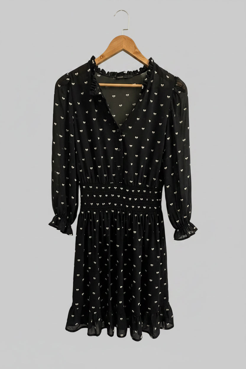 MAJE Dress Black with White Bow Details and Under Slip Size EU 42