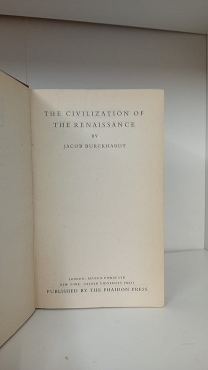 The Civilization of the Renaissance in Italy by Jacob Burckhardt- 1944 First Edition