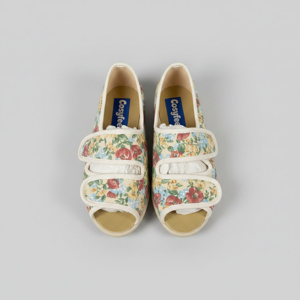 Cosyfeet Women's Slippers 'Millie' UK UK 5 EU 38 Beige & Floral - New in Box