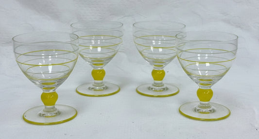 Set of 4 sherry glasses with Amber/Yellow Ball Stem - USED