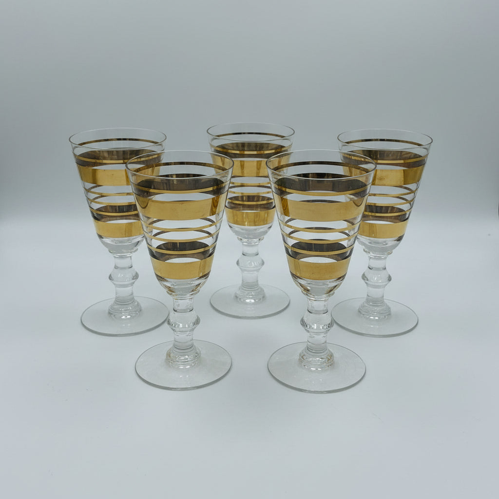 Set Of 5 Vintage Art deco Glasses Small Sherry - USED