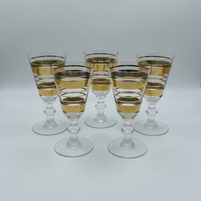 Set Of 5 Vintage Art deco Glasses Small Sherry - USED