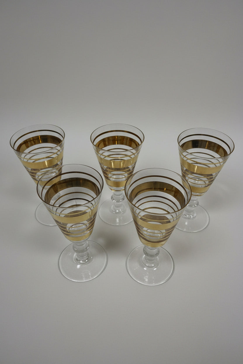 Set Of 5 Vintage Art deco Glasses Small Sherry - USED
