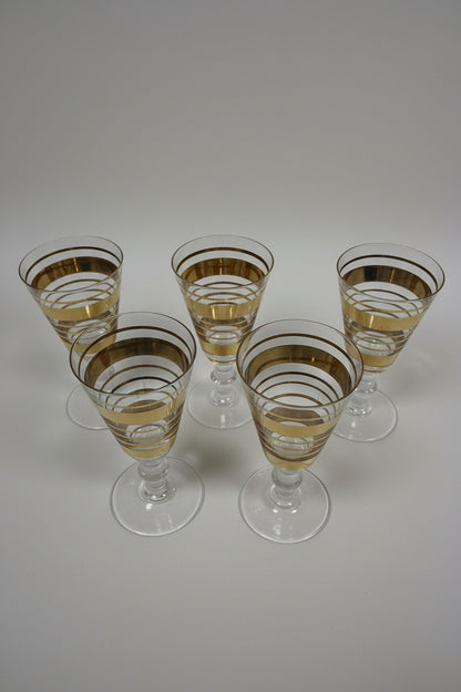 Set Of 5 Vintage Art deco Glasses Small Sherry - USED