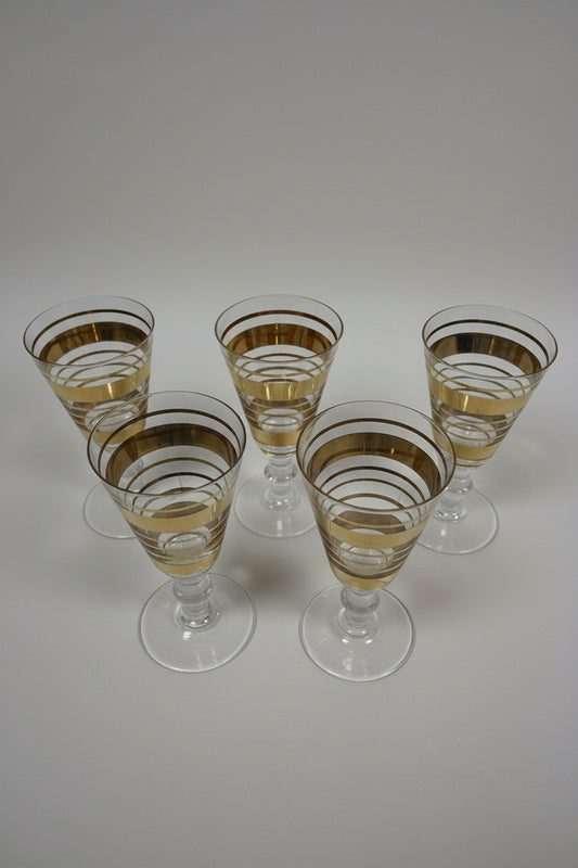 Set Of 5 Vintage Art deco Glasses Small Sherry - USED