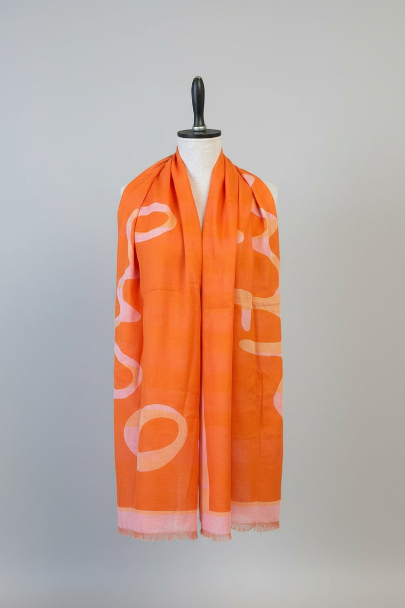 Paul Smith Monogramed Scarf - Pink & Orange Print - 80"x26" Cotton - Great Used Condition