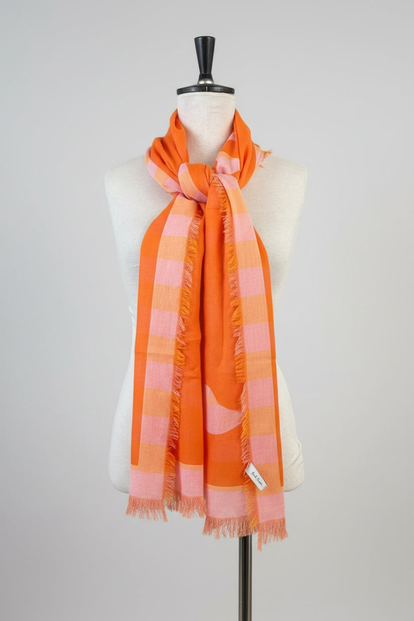 Paul Smith Monogramed Scarf - Pink & Orange Print - 80"x26" Cotton - Great Used Condition