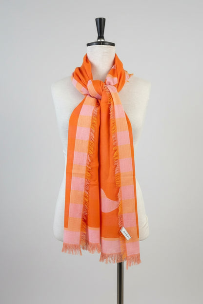 Paul Smith Monogramed Scarf - Pink & Orange Print - 80"x26" Cotton - Great Used Condition