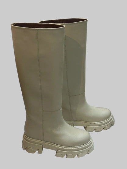 ALOHA Katiuska Cream Leather Knee-High Boots Eu 37 UK 4 RRP £200