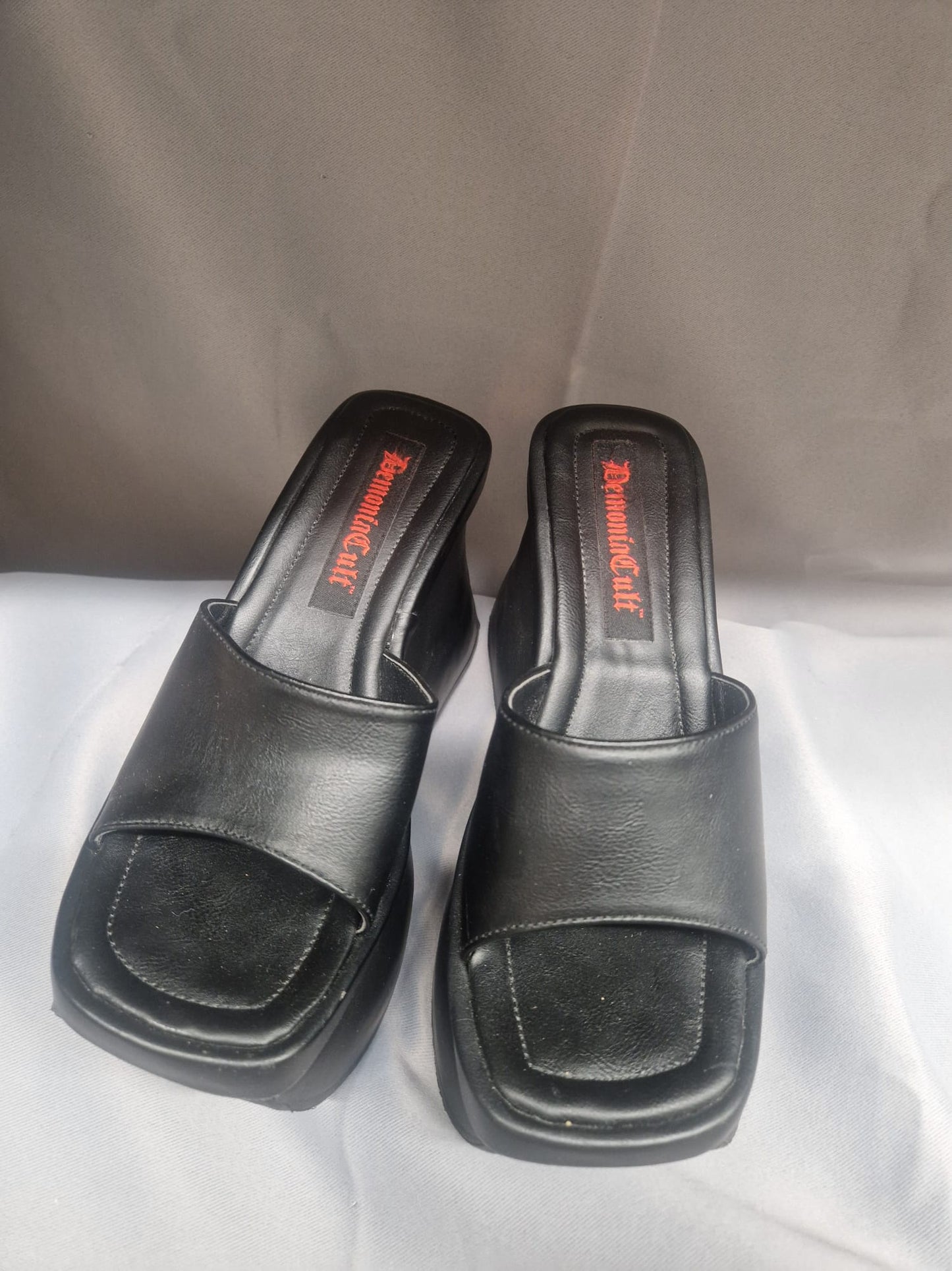 Demonia Cult Black Slip-On Platform Shoes Strappy UK 7 EU 40