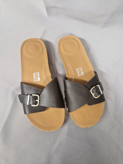 Women's Iqushion adjustable buckle brown leather sliders uk 6/ EU 39 NEW