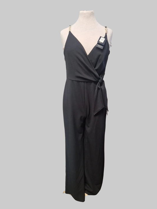 Adrianna Papell Surplice Tie-Front Jumpsuit- Black UK 10 -  New with Tags