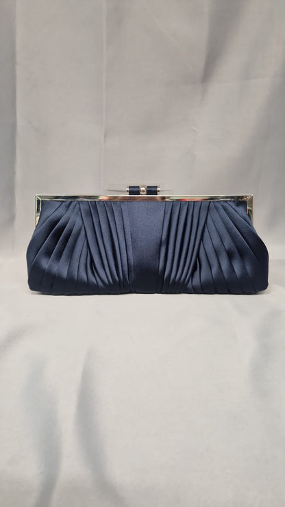 Phase Eight Navy Satin Clutch - Chain Evening Bag - Blue