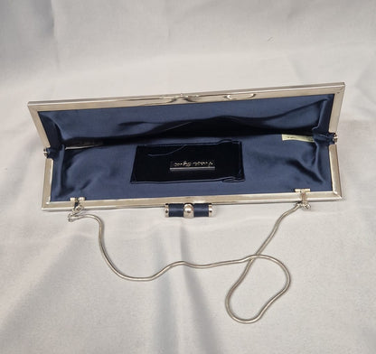 Phase Eight Navy Satin Clutch - Chain Evening Bag - Blue