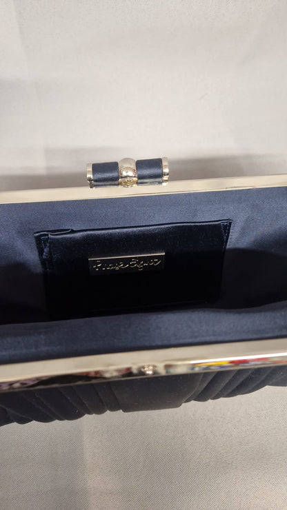 Phase Eight Navy Satin Clutch - Chain Evening Bag - Blue