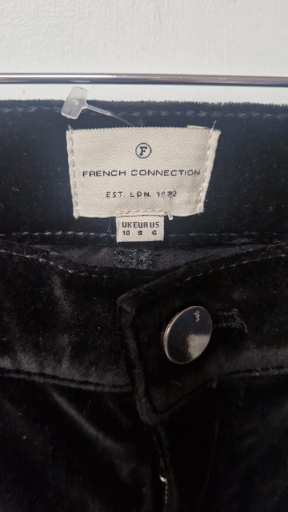 French Connection Black Ryha Velvet High-Rise Skinny Trousers UK 10 EU 38