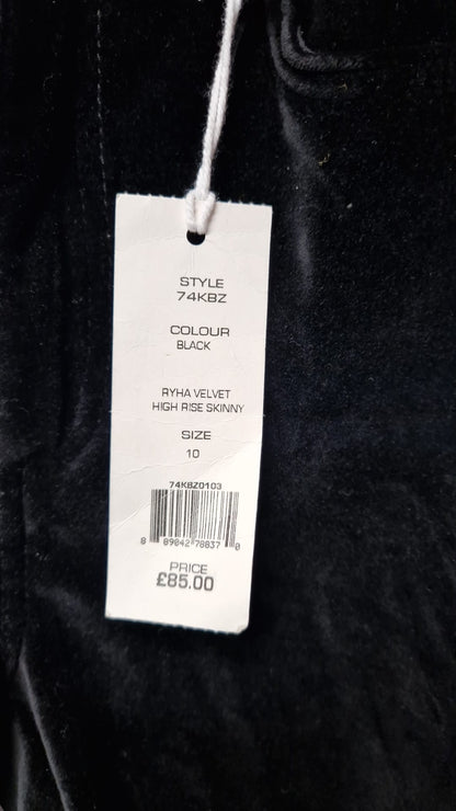 French Connection Black Ryha Velvet High-Rise Skinny Trousers UK 10 EU 38