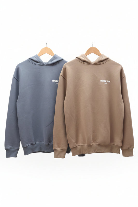 White Fox (S/M) Unisex Leisure Wear - 2 Hoodies Jumpers - Blue & Beige - Size Small / Medium