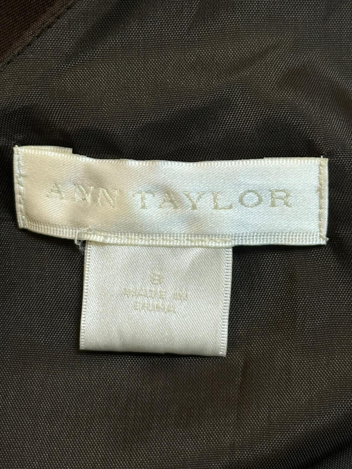 ANN TAYLOR - Women's Brown Dress with Cream Trim - Size 8 100% Silk Shell